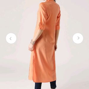 Libas Straight Orange and White Striped Kurta