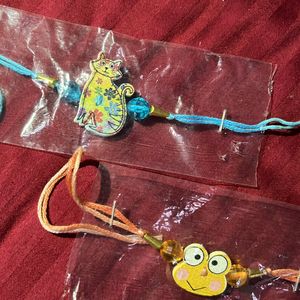 Cute Kitty And Frog Charm Rakhi Combo