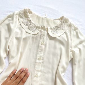 Double Peter Pan Collar Beige Korean Blouse Top