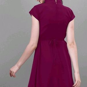 Women Flared Button & Bow Style Mini Dress