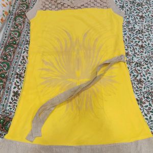 Unused Jute Yellow Dress With Belt