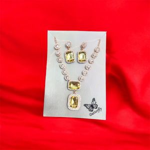 Crystal Stone Pendent Necklace and Earrings