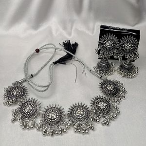 silver necklace plus earring