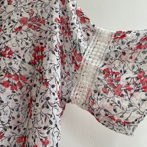 White And Red Floral Top