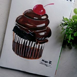 Cup Cake Aclyric Painting Handmade Draw