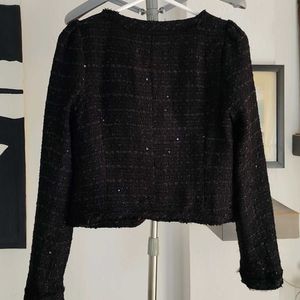 Korean Sequines Crop Tweet Jacket