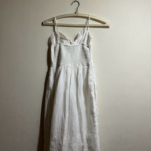 Cottagecore Midi Embroidered White Dress