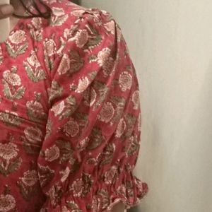 Red Printed Straight Kurti