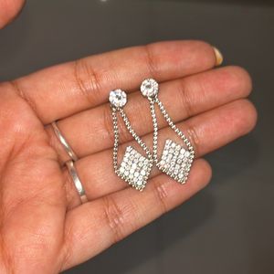 Beautiful Silver Long Earrings With Diamonds