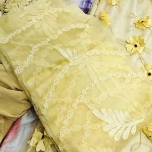 Cream And Lemon Colour Gown With Dupatta Bottom