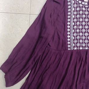 Women Purple Silk Embroidered Tunic