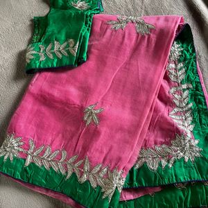 Pink Saree With Blouse