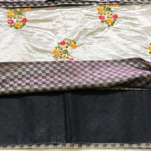 😍🌷New Beautiful Greyish Art Slik Saree😍🌷