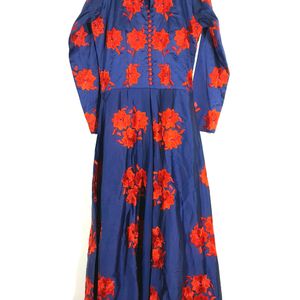 Navy Blue With Red Embroidered Gown (Women's)