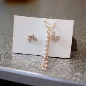 Butterfly Cross Hanging Chain Stud Earrings