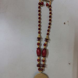 Mehroon Long Necklace with Earrings