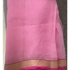 Brand New Organdy Saree In Bright Pink Colour