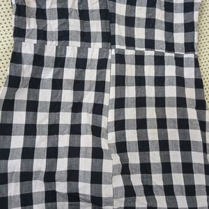 Black And White Gingham Printed Peplum Top