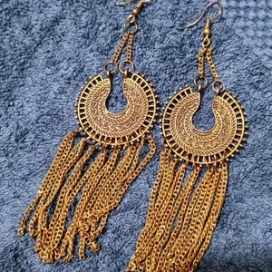 Brass Color Long Hanging Hoops