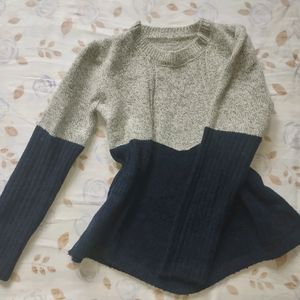 Korean Grey And Navy Blue Thick Sweater