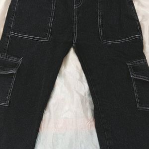 6 Pockets Black Cargo Jeans