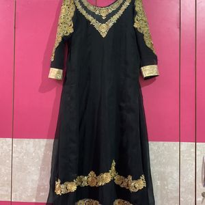 Black Georgette Long Gown With Dupatta