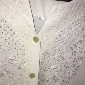 Chinese Embroidery Off White Shirt For Women