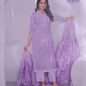 Unstitched Cotton Suit With Dupatta And Sleeves