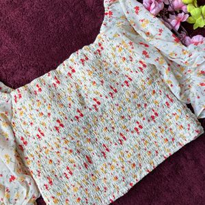 Smocked Floral Cropped Top