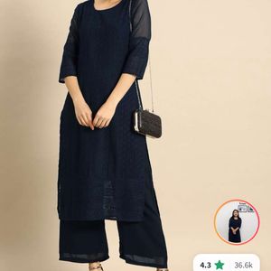 Anouk Navy Blue Kurta With Chikankari Print