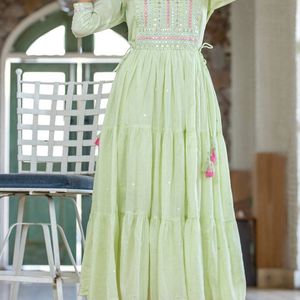 Festive Light Green Ethnic Dress