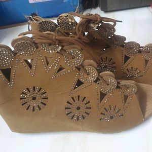 Laser Work Wedge Heel Shoe Sandal