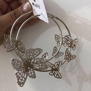 Dainty Butterfly Silver Hoop Earrings