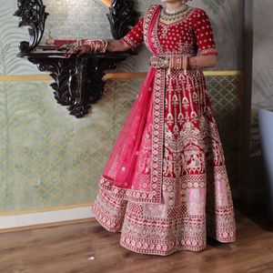 Red Ranipink Bridal Heavy Rich Embroidery With Diamond Work All Over Lehenga Choli