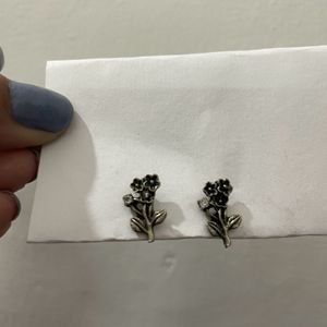 Silver Oxidised Flower Earrings