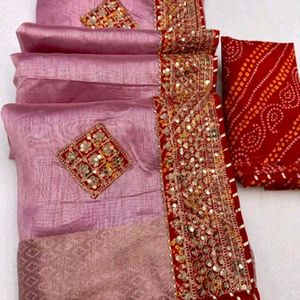 New Cotton Silk Border Sari With Blouse Piece