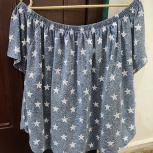 Korean Off shoulder Star Print Top