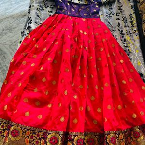 Pink And Blue Long Ethnic Frock