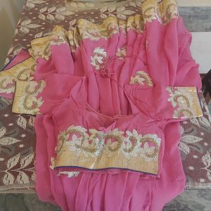 Pink Pure Georgette Gota Patti Saree