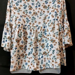 White Floral Korean Top