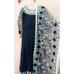 Black Net Embroidery Anarkali And Heavy Dupatta