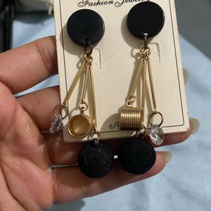 Gold Finish Black Earings