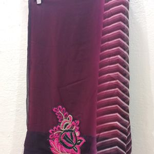 Pink & Wine Georgette Saree With Lace Border ,fall