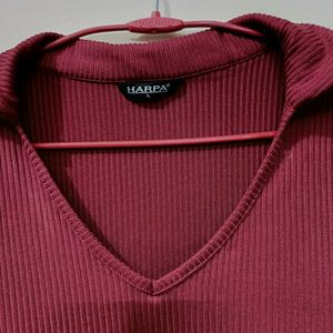 Ribbed Lining Maroon Top