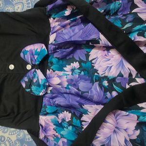 Flowers Print Black Cute Dress