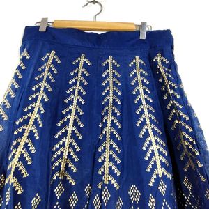 Navy Blue Printed Blouse And Skirt (Women's)