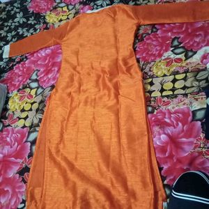 Orange Color Party Wear Front Slit Kurti