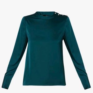 Teal Satin Long Sleeve Top