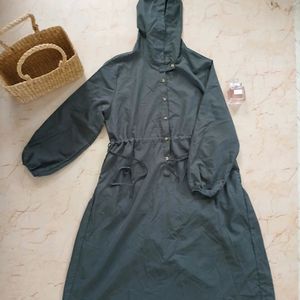 Pocket Drawstring Hooded Dress.