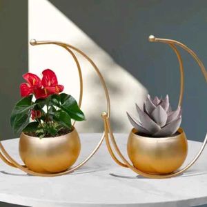 Moon Shape Golden Iron Planter(10 Inch) Pack Of 2